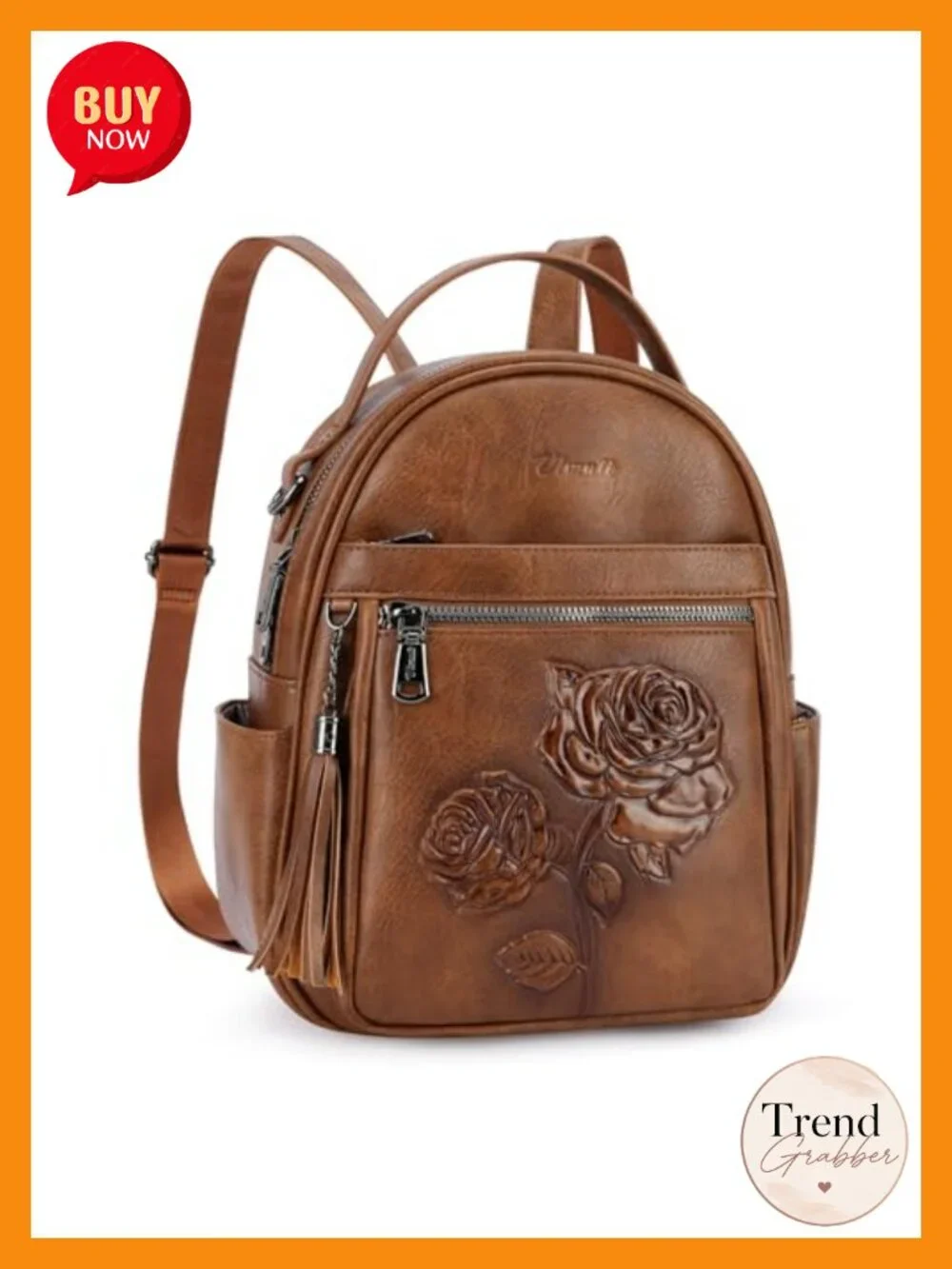 Vegan Leather Mini Backpack Purse for Women - Cute Floral Small Travel Daypack